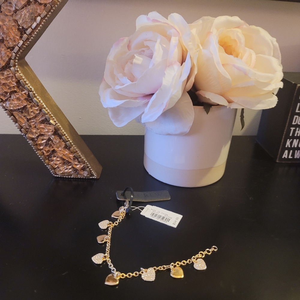 J. CREW Heart Charm Bracelet Crystal Pave Gold